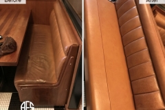 Restaurant-Bench-re-upholstery-in-leather-color-match-dye-finish-change-material-seat-vinyl